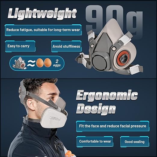 Respirator Mask with Filters - Half Face Paint Respirator Mask for Painting, Organic Vapor, Dust, Welding, Woodworking, Chemical and Professional Breathing Protection Reusable