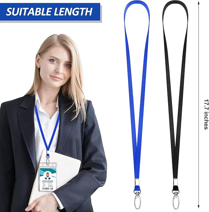 50Pcs Black Lanyard for ID Badges Nylon Flat Lanyard with Swivel Hook Bulk Lanyards for Office, School, Conference