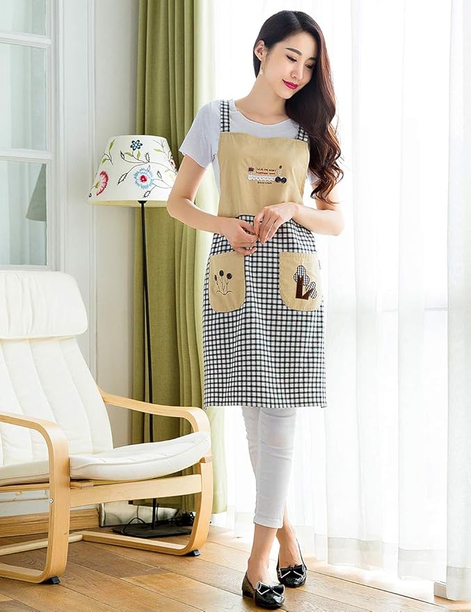 NEWGEM Cute Cooking Painting Apron with Pockets for Women Artist Chef Baking Gardening
