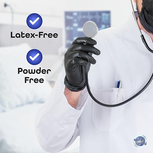 Nitrile-Vinyl Blended Disposable Gloves, Powder-Free & Non-Latex Gloves, 1000, Protective Gloves for Medical Exams, Cooking & Household Cleaning, 4 Mil Thick Non-Sterile Secure Grip Black, Medium