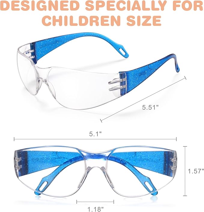 Kids Safety Glasses 24 Pack, Scratch, Impact Resistant Safety Goggles with Clear Lens Assorted Twinkle Color Frame, Eyewear for Lab, Sports,Shooting, Landscaping, Child Youth Size