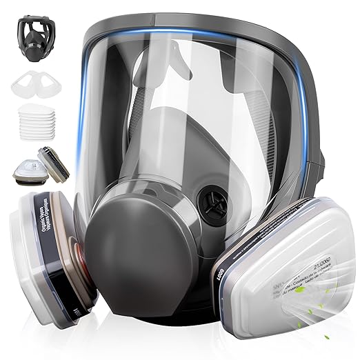 Full Face Respirator Mask with Filter, Reusable Mask Respirators with 6001 Activated Carbon Filter, Gas Masks for Painting, Dust, Welding, Cutting, Woodworking, Chemical, Organic Vapor