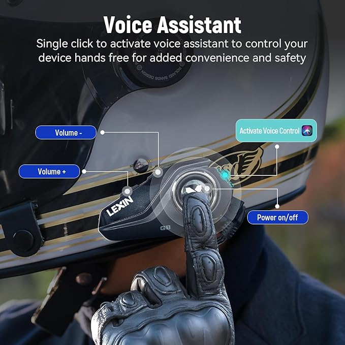 LEXIN G1 Motorcycle Bluetooth Headset, Helmet Speakers with 2 Type Mics, Hands-Free Call/Music/GPS, IP67 Waterproof Motorcycle Headphones with HD Stereo Loud Sound, 4 Color Faceplates, Singe Use