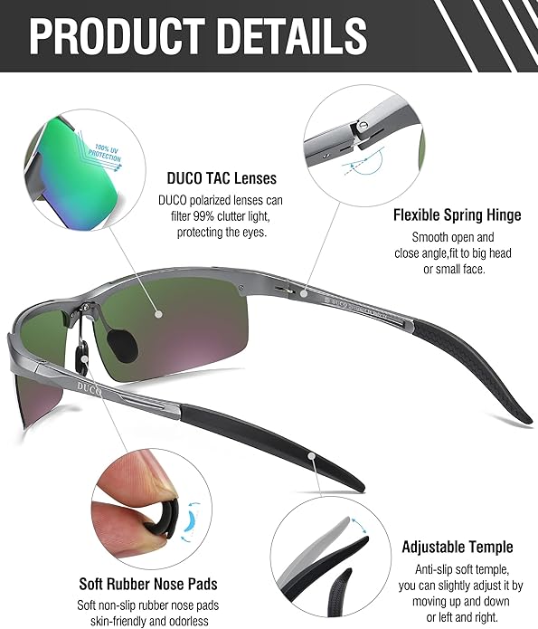 DUCO Mens Sports Polarized Sunglasses UV Protection Sunglasses for Men 8177s