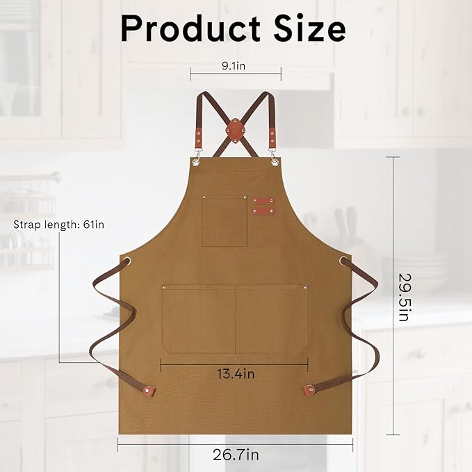 Chef Aprons for Women Men with Large Pockets, Polyester cotton hick canvas Waterproof Work Aprons,Adjustable Straps
