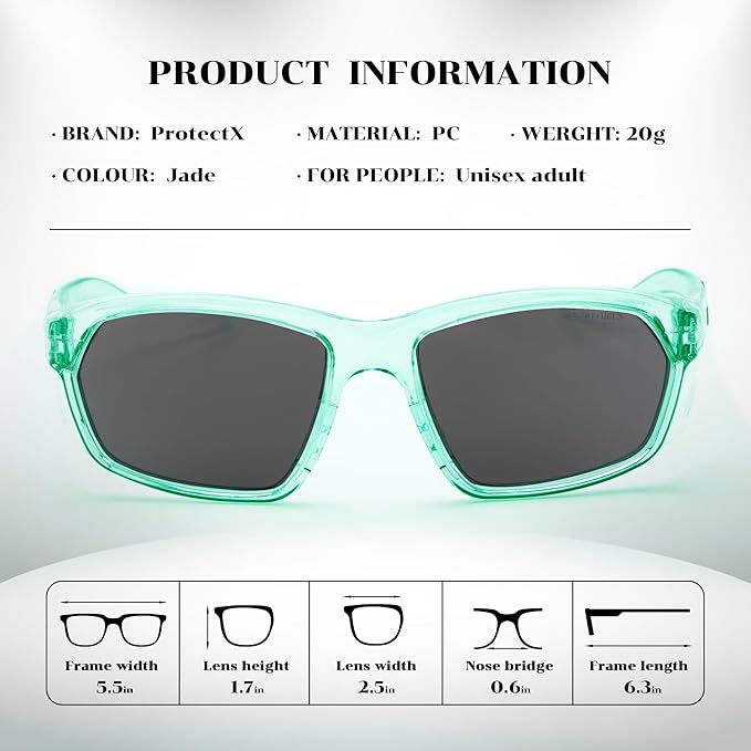 ProtectX Stylish Anti-Fog & Scratch-Resistant Safety Glasses With Readers, UV Protection Goggles, Anti-Impact Lightweight Glasses for Men＆Women Jade Tinted Smoke
