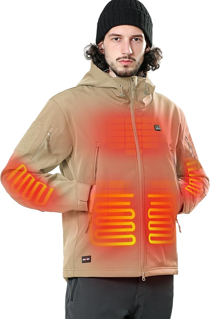 DEWBU Heated Jacket for Men with 12V Battery Pack Winter Outdoor Soft Shell Electric Heating Coat