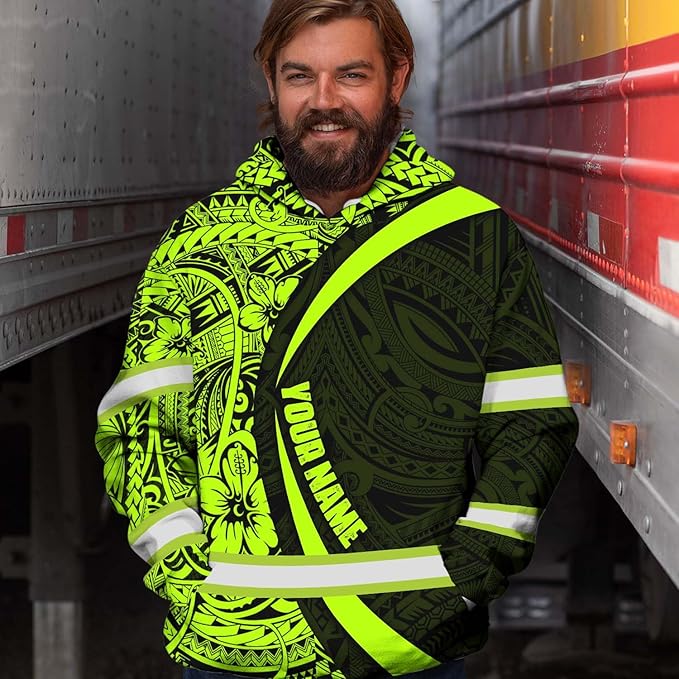 Matedecor Skull High Visibility Shirt Men Reflective Safety Shirts US Flag Custom Name Workwear, Runners, Walkers, Patriotic
