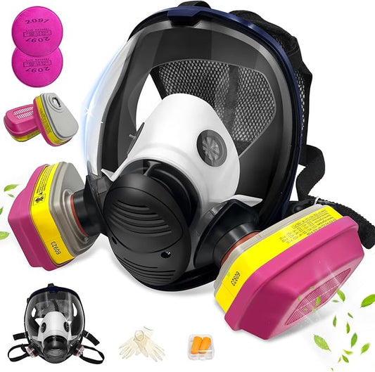 Full Face Gas Masks Survival Nuclear and Chemical, Reusable Full Face Respirator Gas Mask with Activated Carbon Filter