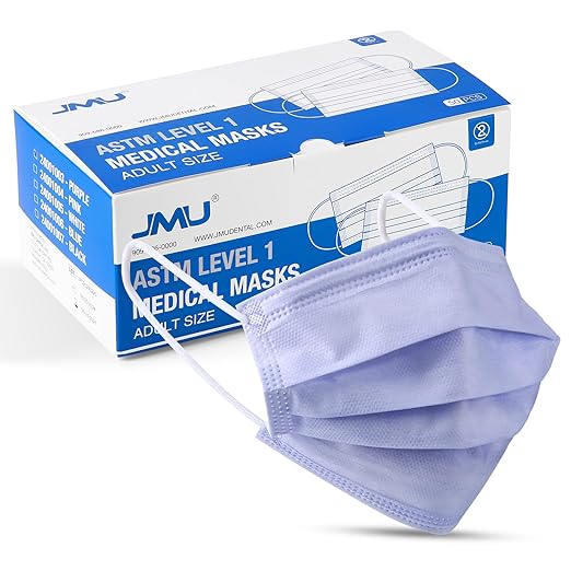 JMU 50pcs 3 Ply Purple Disposable Face Mask, Medical Grade, Comfortable & Breathable Suitable for Protection