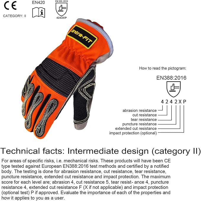 Medium Duty Extrication Recue Gloves, Cut Resistant, Oil & Water Resistant, EN388 Rate 4242XP/4131, Orange/Yellow