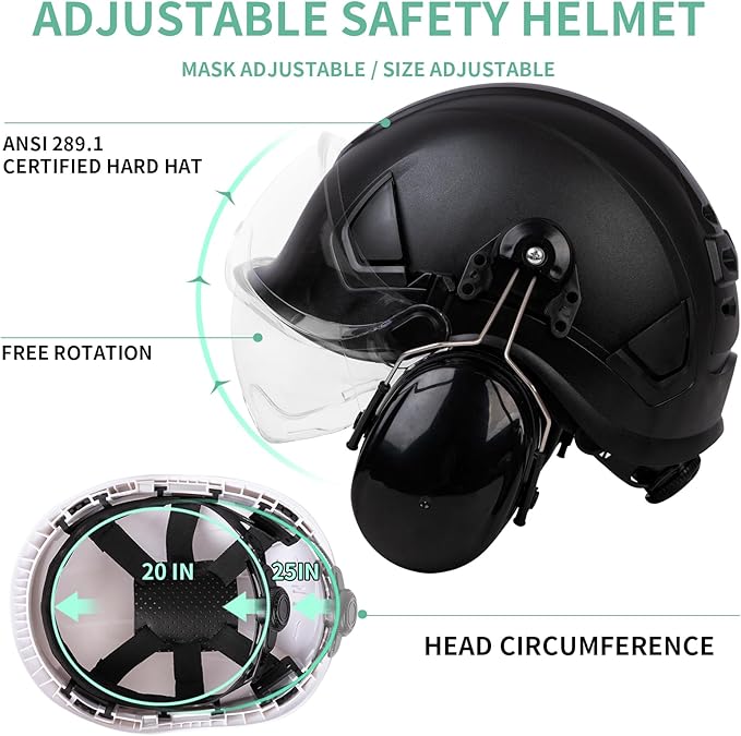 SRSAFETY Full Brim Hard Hat Carbon Fiber Design 6 Point Adjustable Ratchet Suspension OSHA Approved ABS Work Helmet for Men&Women ANSI Z89.1 Type I Class C