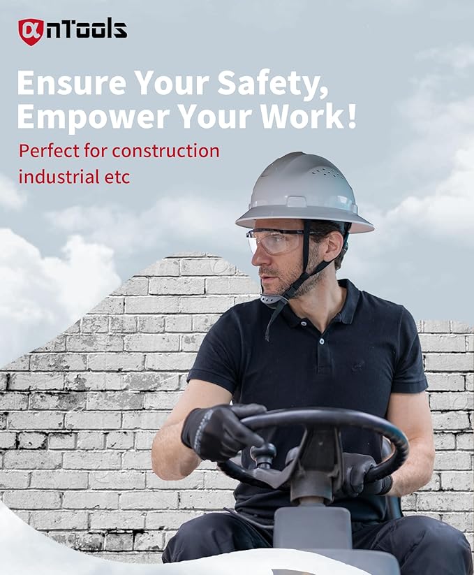 White Full Brim Hard Hat, OSHA Approved Construction Helmets for Men, 4-Point Adjustable Suspension, ANSI Z89.1
