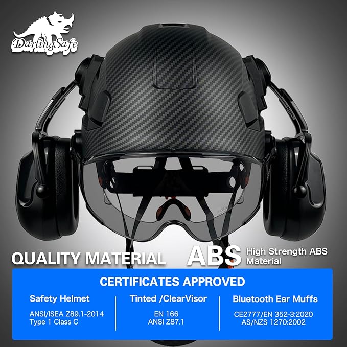 DS-A8S Matte Black Hard Hats with Visor Ear Muffs Safety Helmet Outdoor Work Head Protection ANSI Z89.1 OSHA Approved Industrial Forestry