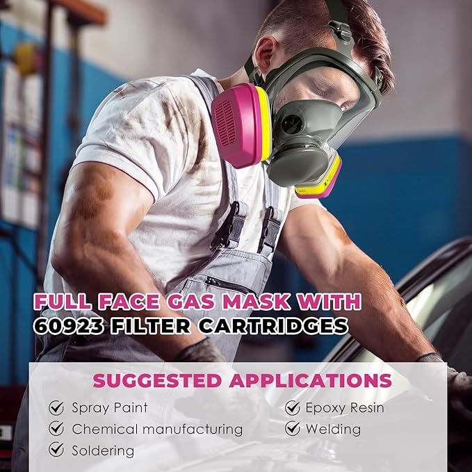 Full Face Respirator Mask, Paint Respirator Mask with 60923 Filters against Organic Vapor Gases for Spray Paint Chemicals Epoxy Resin Welding Sanding
