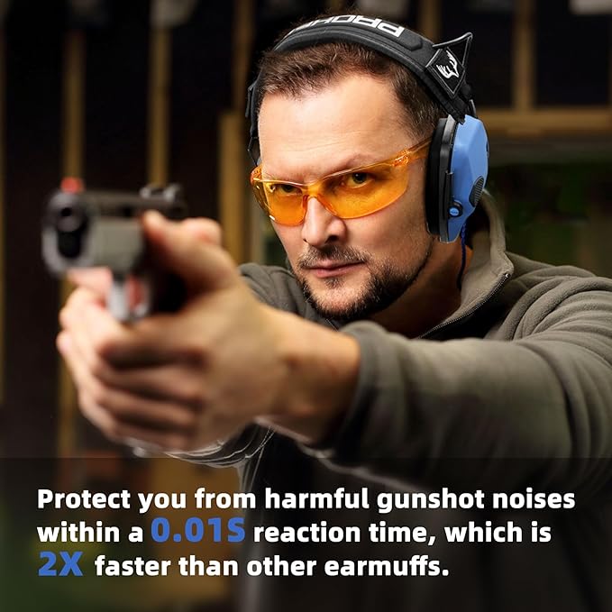 PROHEAR Electronic Ear Protection for Shooting with 4X Sound Amplification, Gun Range Hearing Protection Muffs, NRR 23dB Noise Reduction Headphones for Hunting, Blue