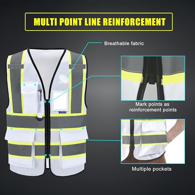 AYKRM 11 color High Vis Reflective Safety Vest for Women Men Security Pocket Zipper