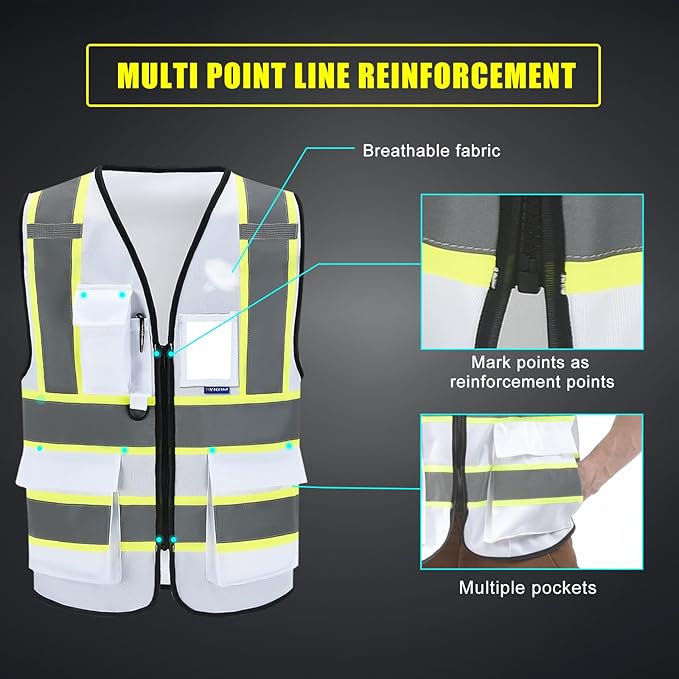 AYKRM 11 color High Vis Reflective Safety Vest for Women Men Security Pocket Zipper