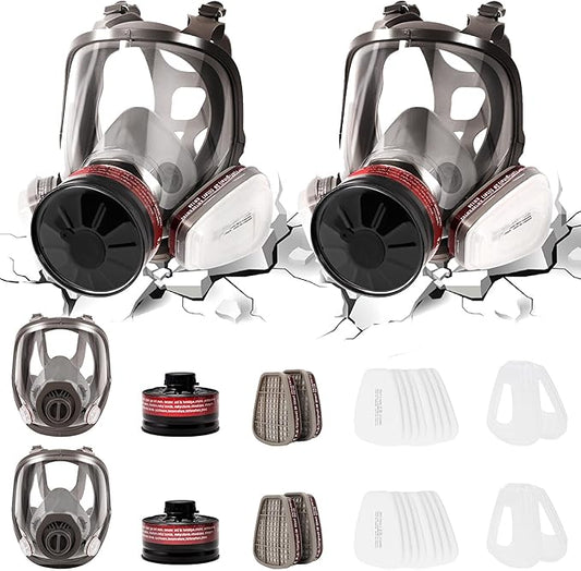 Full Face Gas Mask, Gas Masks Survival Nuclear and Chemical with 40mm Activated Carbon Filter & 6001 Filters, Reusable Respirator Mask for Gases, Chemicals, Organic Vapors, Dust, Fumes, Paint