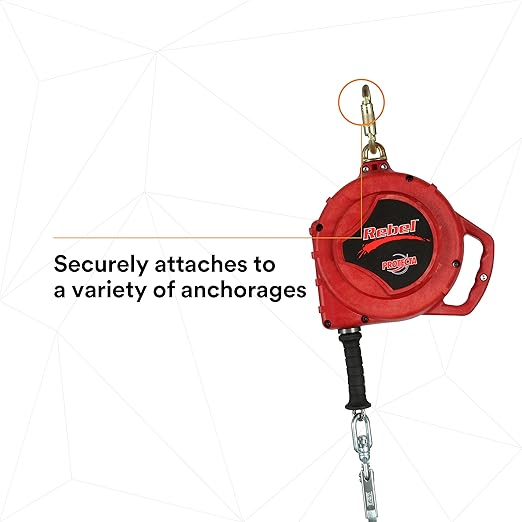 3M Protecta Rebel 3590550 Self Retracting Lifeline, 50' Galvanized Cable, Thermoplastic Housing, Carabiner, 420 lb Capacity, Red