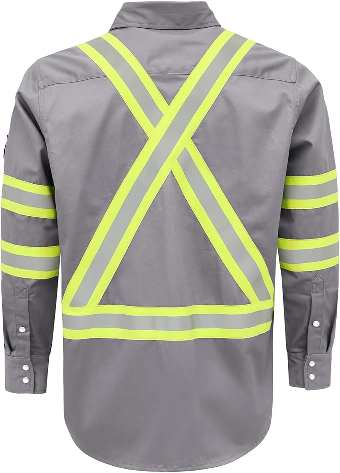 BOCOMAL FR Shirts High Visibility/Hi Vis Flame Resistant/Fire Retardant Shirt 7.5oz Men's Reflective Shirts