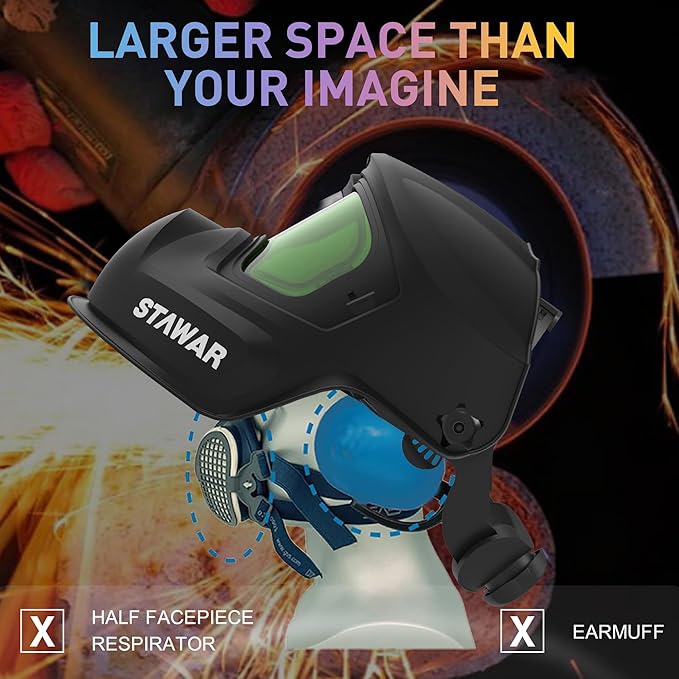 Shine STAWAR Grinding Face Shield, Lightweight Cutting Face Shield with Anti-Fog & Scratch Resistance Lens Face Shield Mask for Grinding, Cutting, Woodworking (DIN 1, Black)