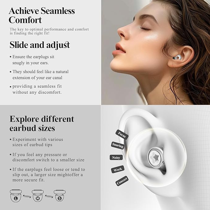 Soft Silicone Ear Plugs 26 dB,White Transparent Pentagram Noise Reduction Earplugs,Reusable and Noise Canceling,Earplugs for Concerts,Travel,Block Snoring,3 Pairs S-L Ear Plugs