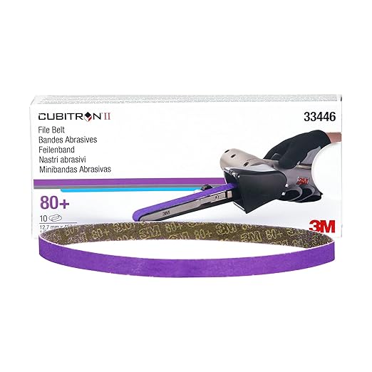 3M Cubitron II File Belt, 33446, 80+ Grit, 1/2 in x 18 in, File Belts, Resin Bonded, Spot Weld Removal, Pack of 20