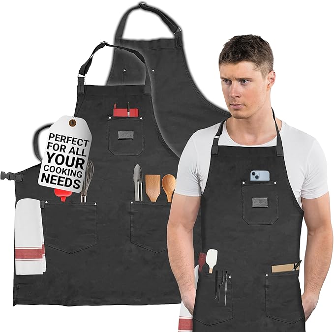 Chef Sac Chef Apron | Cotton Canvas Kitchen Apron | Aprons for Men | Aprons for Women with Pockets | Professional Chef Aprons