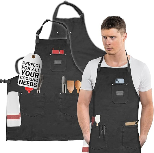 Chef Sac Chef Apron | Cotton Canvas Kitchen Apron | Aprons for Men | Aprons for Women with Pockets | Professional Chef Aprons