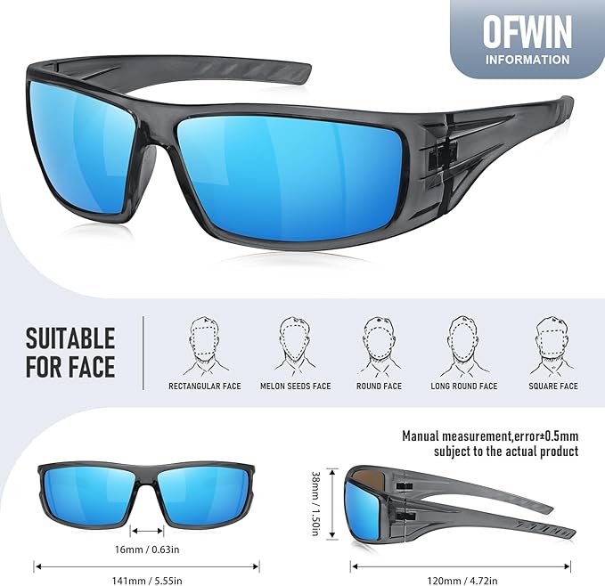 Polarized Sports Sunglasses for Men Women Unbreakable Frame Cycling Fishing Wrap Around Sunglasses UV400 Protection