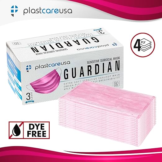 PlastCare USA 100 4-Ply Disposable ASTM Level 3 Pink Face Masks Guardian (2 Boxes of 50)
