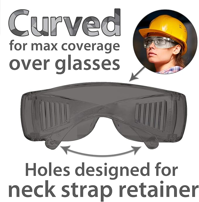 BISON LIFE Diamont Vented Over Glasses Safety Glasses | Meets ANSI Z87.1, Impact Resistant Polycarbonate Lens