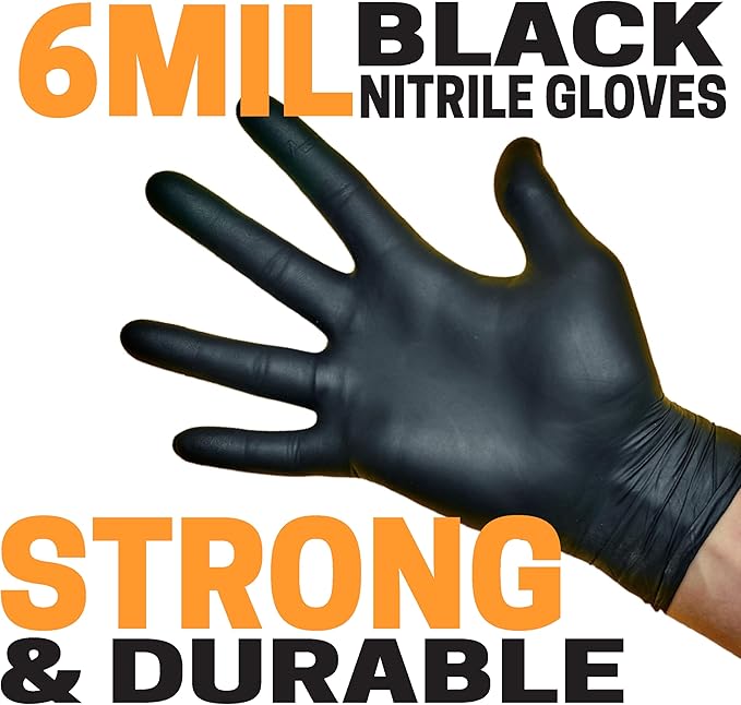 5-6 Mil HEAVY DUTY Black Nitrile Gloves, Powder Free, Latex-Free, Exam, Food, Mechanic, Tattoo Disposable Gloves
