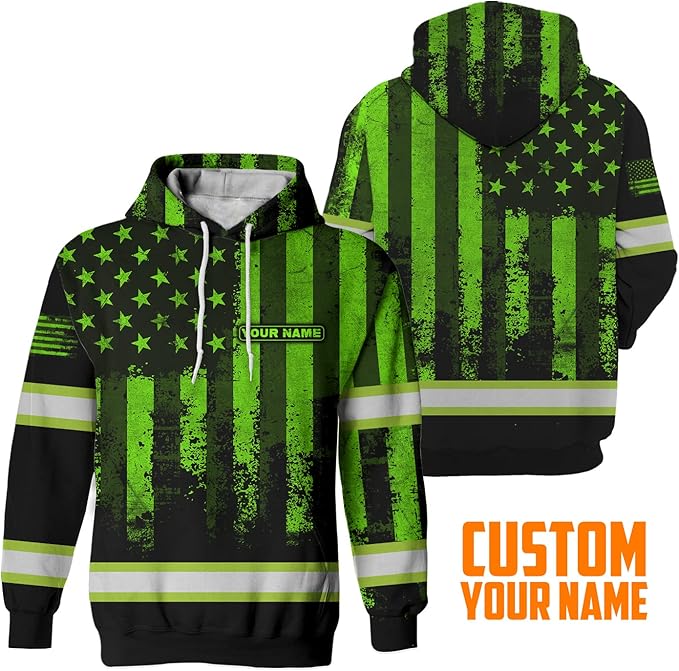 Maddly High Visibility US Flag Collection Safety Workwear Custom Name for Workers, Runners, Truckers, Patriotic