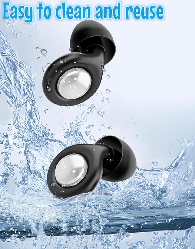 Ear Plugs for Sleeping, Reusable Soft Silicone Loop Earplugs,for Sleeping, Concert, Working, Studying, Traveling, Reduction 27dB-32db (Black, One Size)