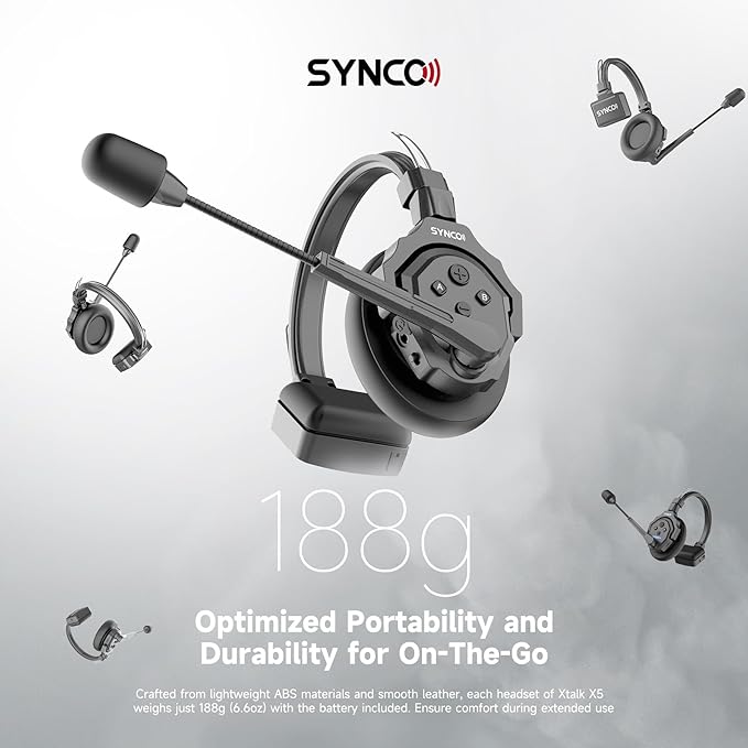 SYNCO XTalk X2 2.4GHz Wireless Headset with Microphone Intercom System Random Master Device Design for Movie Shoot Live Show Stage Performance (2PCS)