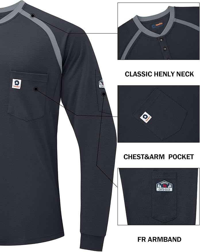 FR Shirts for Men CAT2 Flame Resistant Shirts 6.5oz Light Weight Long Sleeve Fire Retardant Shirts