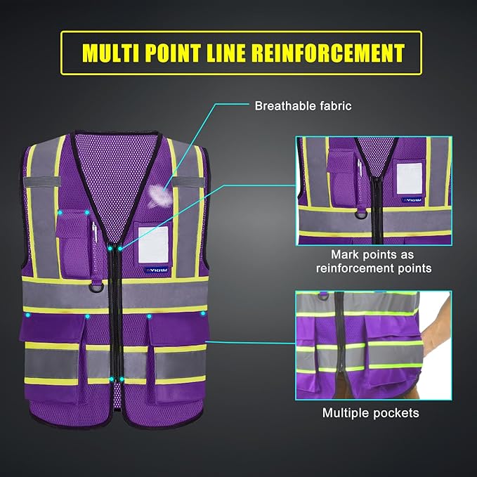 AYKRM 11 color High Vis Reflective Safety Vest for Women Men Security Pocket Zipper