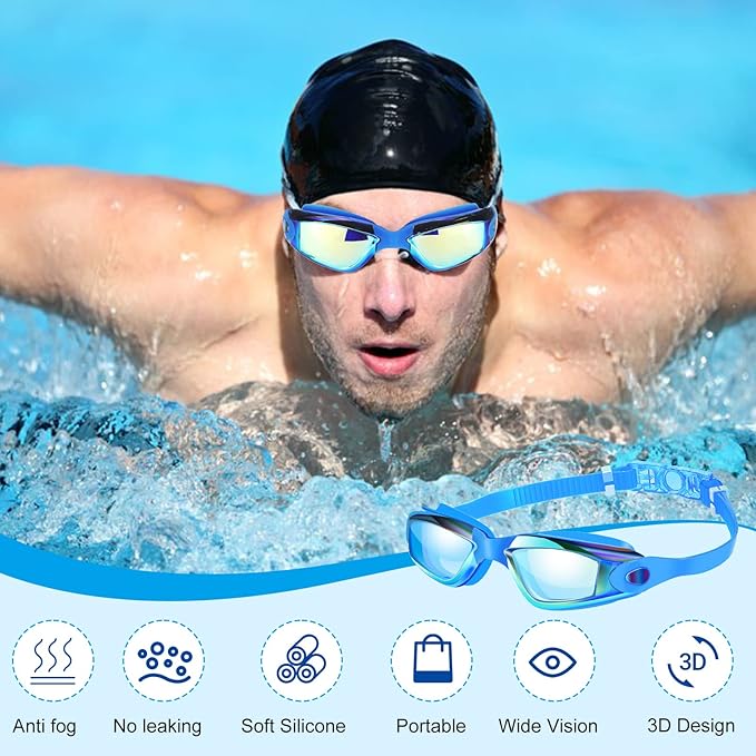 Flutesan 6 Pack Swimming Goggles Adult Kids Anti Fog Pool Goggles with Ear Plugs Nose Clip No Leaking Full Protection