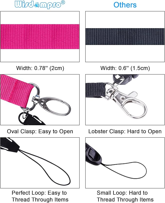 Wisdompro Office Lanyard, 5pcs 23 inch Polyester Neck Strap with Oval Clasp and Detachable Buckle for ID Badges, Keys, Keychains, Phones, Camera, USB - Hot Pink