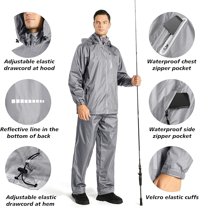 SWISSWELL Men's Waterproof Golf Rain Suit Rain Gear Jacket and Pant Outdoor Lightweight Hooded Raincoat
