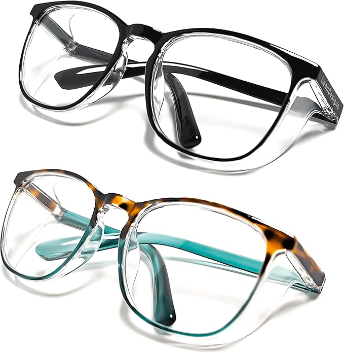 Safety Glasses Anti-Fog Goggles Z87.1 Blue Light Blocking Anti-Dust UV Protection Glasses For Men Women (Tortoise/Green+Black)