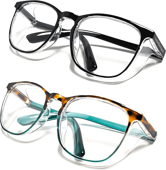 Safety Glasses Anti-Fog Goggles Z87.1 Blue Light Blocking Anti-Dust UV Protection Glasses For Men Women (Tortoise/Green+Black)