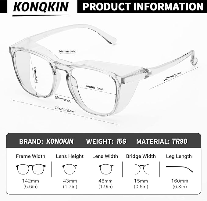 Safety glasses Goggles Nurses Protective Eyewear - Anti Fog Square Frame Stylish Clear Glasses for Women Men