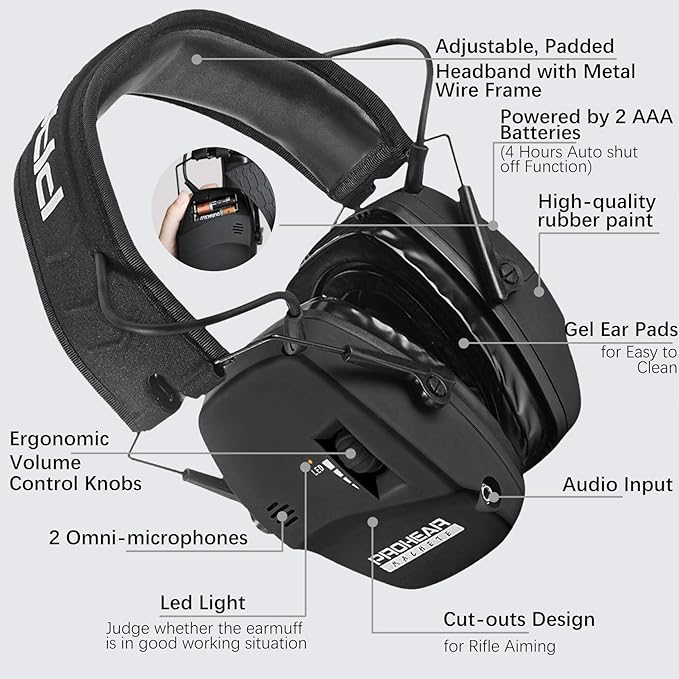 PROHEAR Digital Electronic Shooting Ear Protection Muffs with GEP02 Gel Ear Pads, Hunting Sound Amplification Earmuffs, NRR 23dB Low Profile Hearing Protection for Gun Range - Black