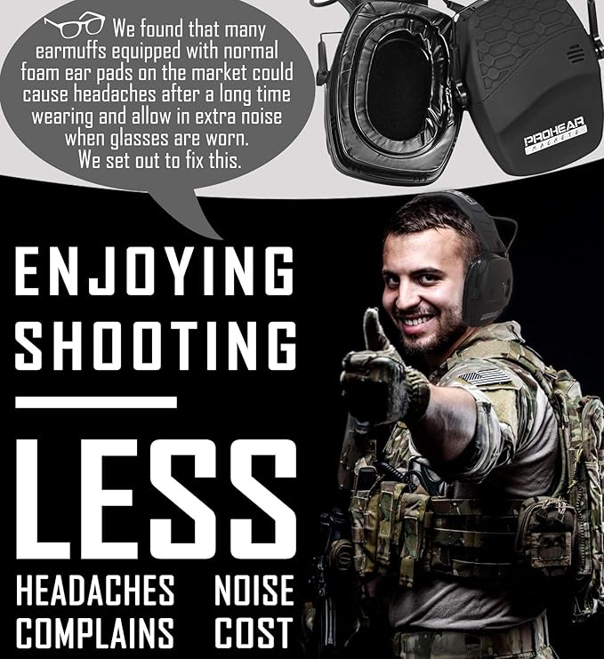 PROHEAR Digital Electronic Shooting Ear Protection Muffs with GEP02 Gel Ear Pads, Hunting Sound Amplification Earmuffs, NRR 23dB Low Profile Hearing Protection for Gun Range - Black
