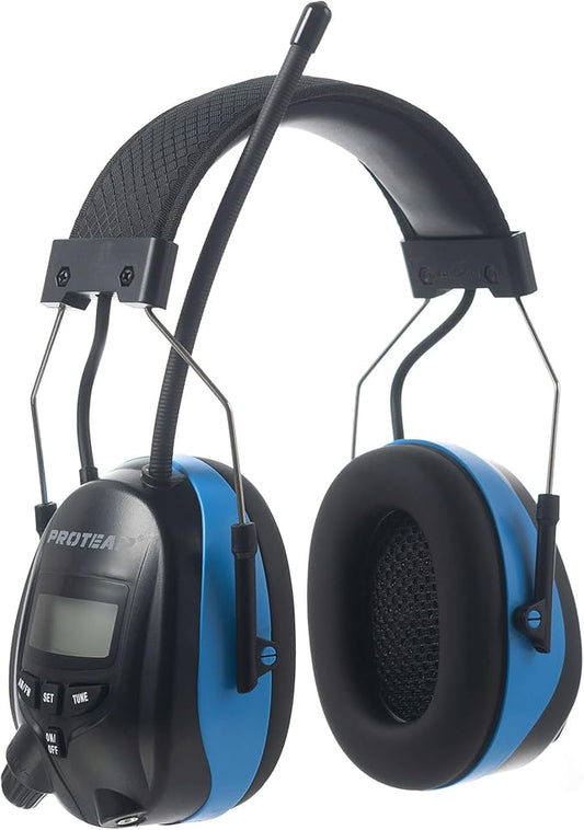 Digital AM/FM Radio Headphones 25dB NRR,Noise Reduction Safety Earmuffs,Headset Powered by AA Battery,Hearing Protection for Mowing Lawn Working Walkman(Light Blue)