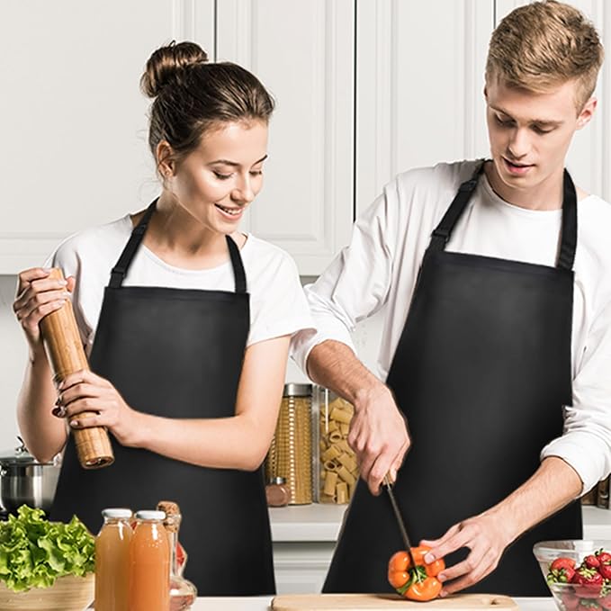 Gotega 3 Pack Waterproof Rubber Vinyl Apron Adjustable Bib Apron - Cooking Kitchen Apron for Women Men Chef Heavy Duty Work Apron for Dishwashing Lab Butcher Black