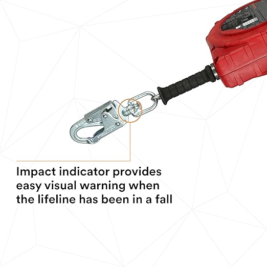 3M Protecta Rebel 3590550 Self Retracting Lifeline, 50' Galvanized Cable, Thermoplastic Housing, Carabiner, 420 lb Capacity, Red